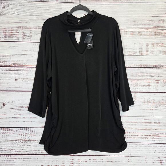 NWT Torrid Choker Neck Tunic Top 3X Black Long Sleeve Timeless Minimalist Basic - Picture 1 of 13